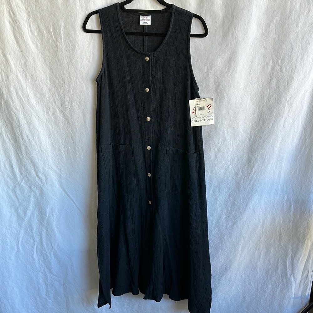 PC Collections black button-down NWT sleeveless cotton dress, size L
